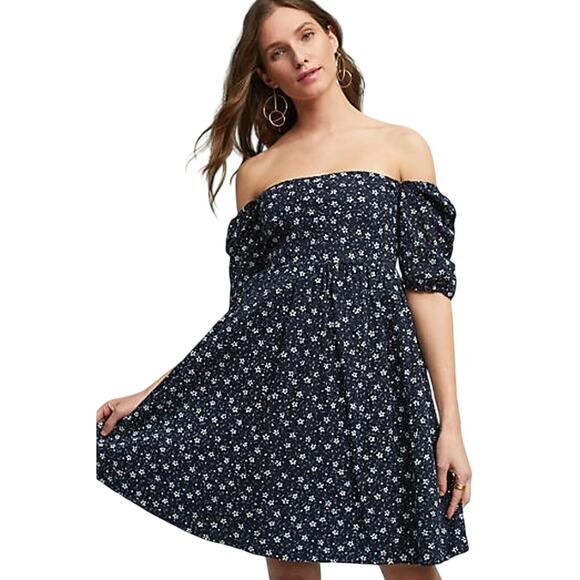 Maeve Dresses & Skirts - Maeve Anthropologie Lillian Floral Dress Puff Sleeve Mini Dress Women’s 4 Navy